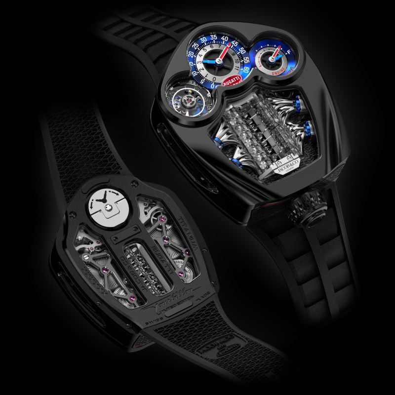 Bugatti Tourbillon limited edition watches showing the front and back.