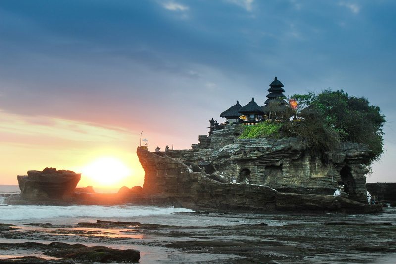 Building overlooking ocean at sunset, Bali