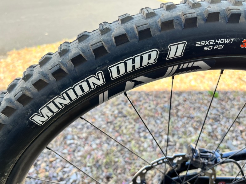 A very popular mountain bike tire, the Maxxis Minion DHR 2