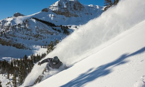 Powder day snowboarding at Jackson Hole