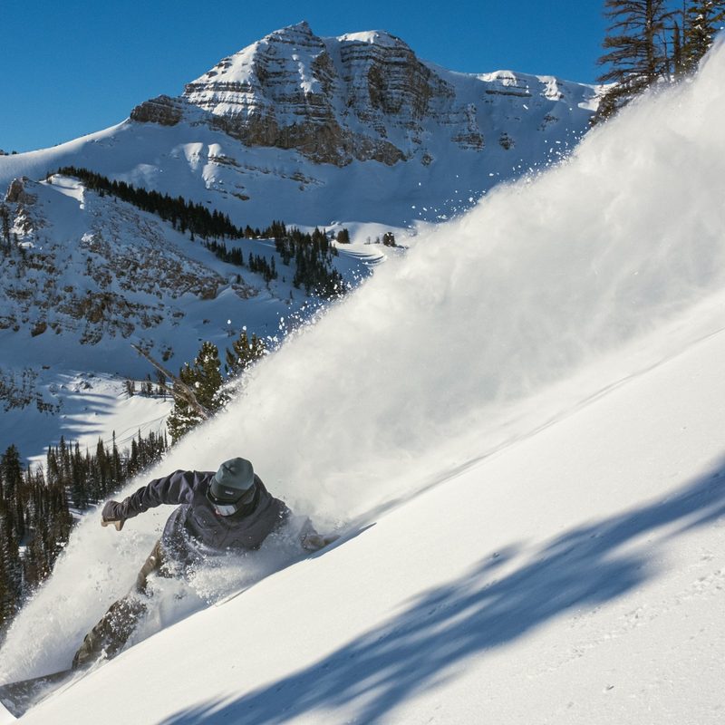 Powder day snowboarding at Jackson Hole