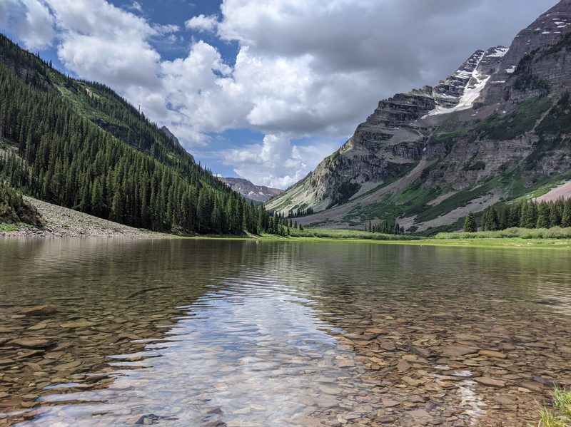 Water level view of lake and mountains, Aspen, Colorado