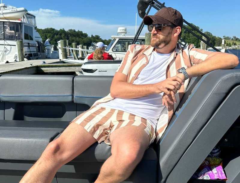 Man on a boat in matching set