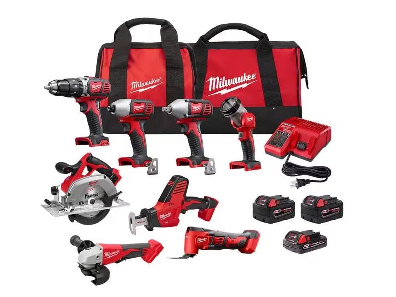 This giant M18 battery-powered kit from Milwaukee has 8 tools and three batteries.