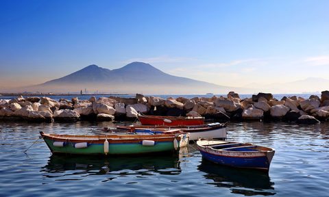 Mount Vesuvius with boats in the foreground