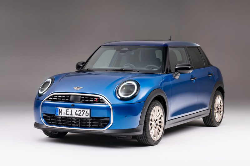 New Mini Cooper S 4-door left front three-quarter view.