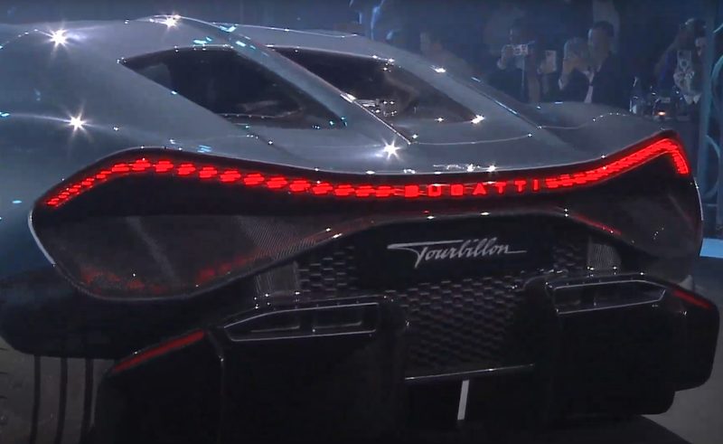 Rear view of the Bugatti Tourbillon limited edition hypercar.