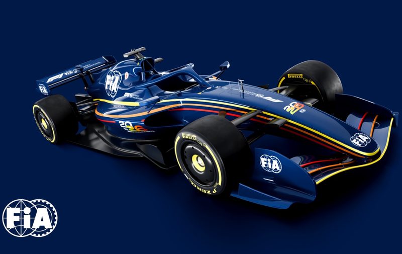 Right front three-quarter view of a 2026 F1 racecar according to new FIA regulations.