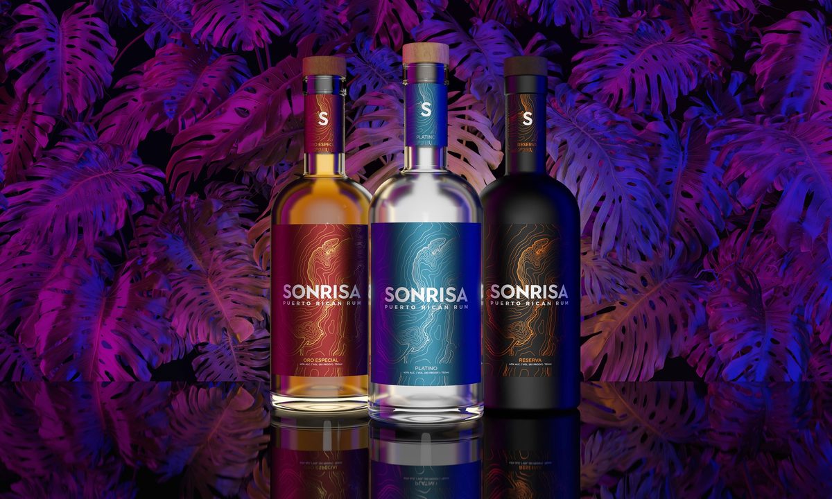 Sonrisa Rum bottles with colorful background