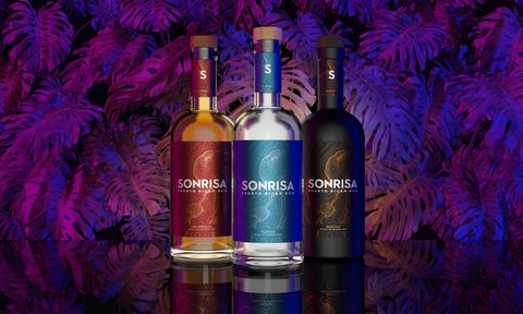 Sonrisa Rum bottles with colorful background
