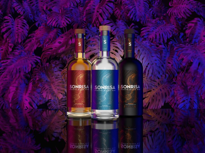 Sonrisa Rum bottles with colorful background
