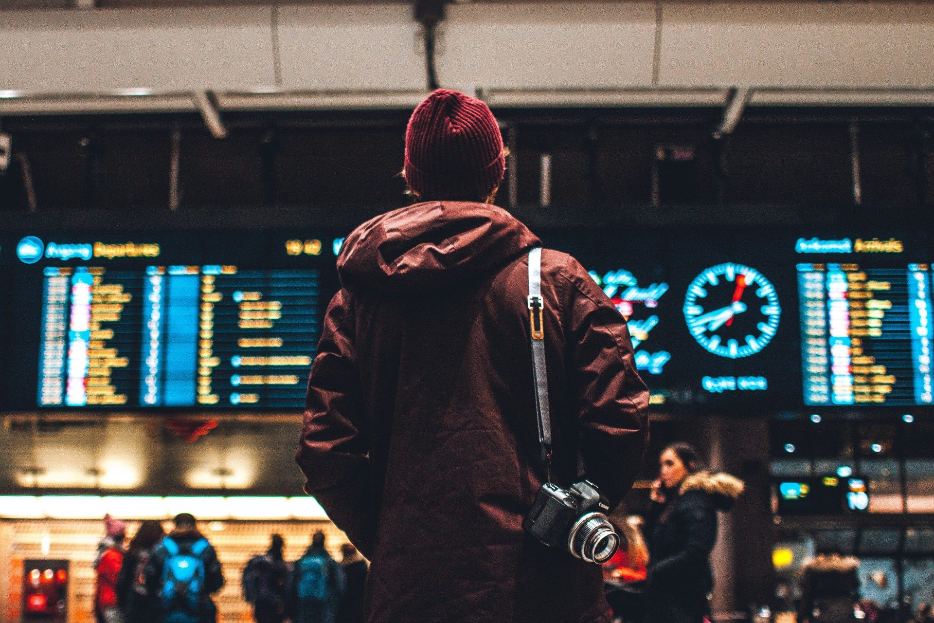Traveler looking at flight information