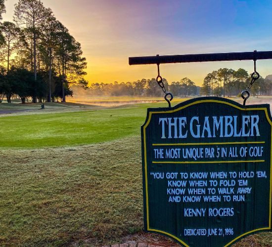 golf course King's North at Myrtle Beach National sign that says "the gambler"