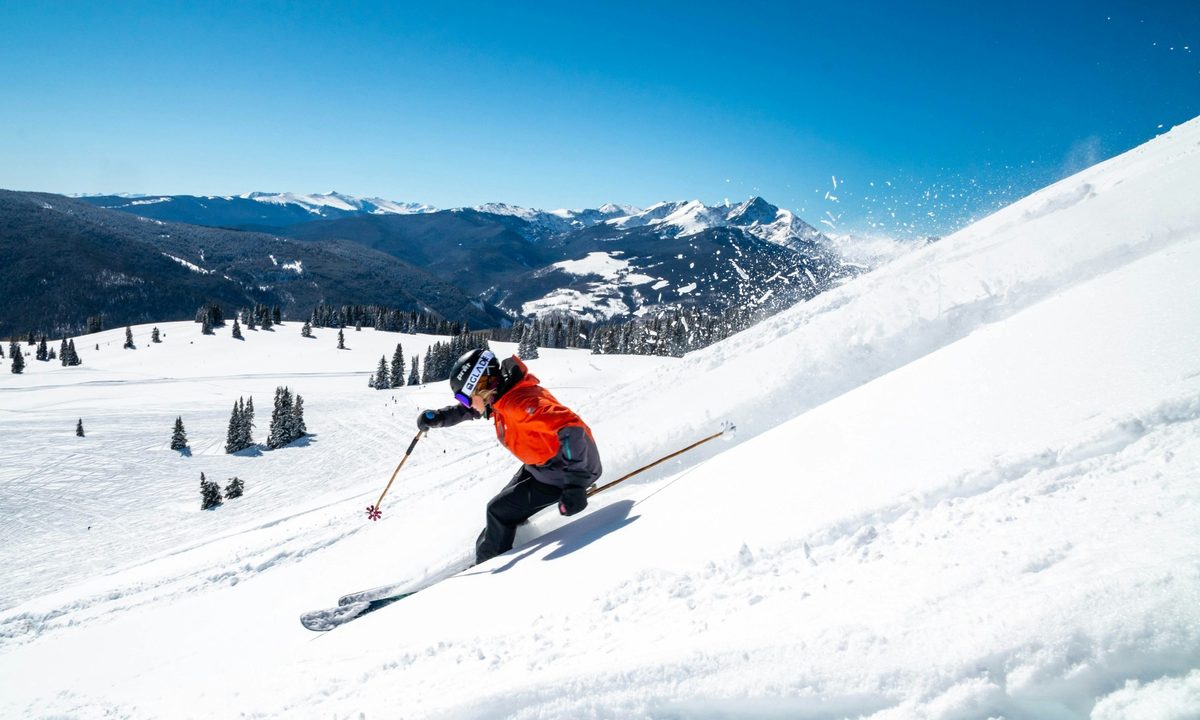 Skier in powder at Vail Colorado