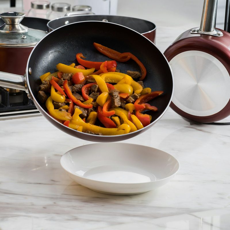Steak and pepper stir fry in pan