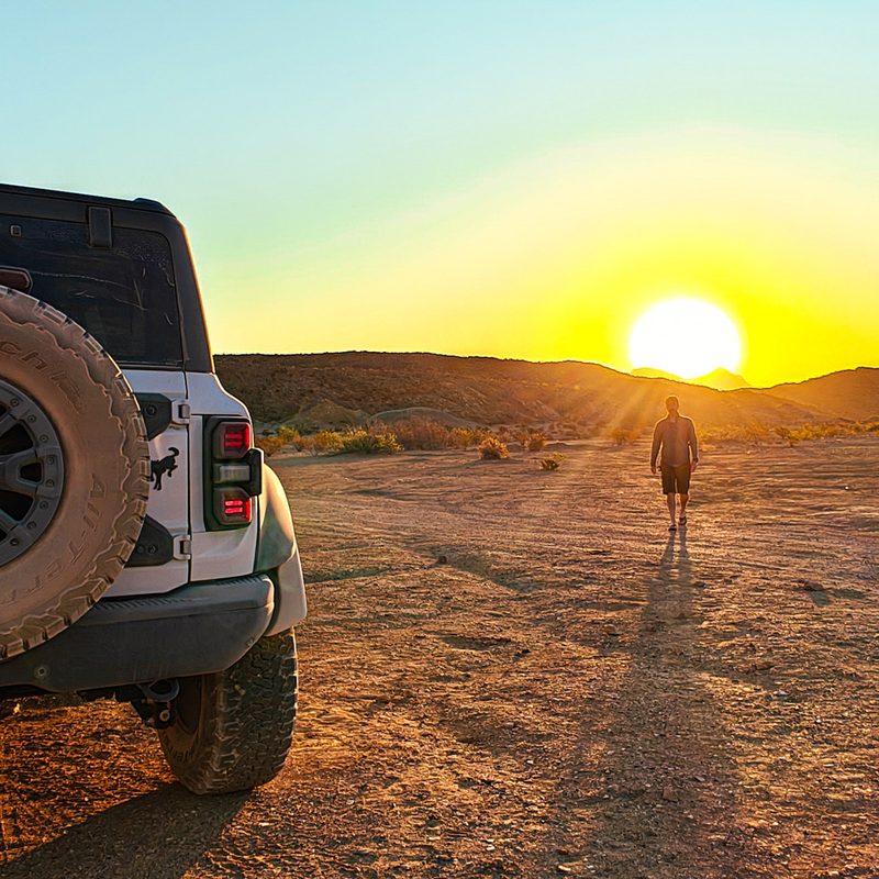 Ford Bronco Raptor at sunrise in Terlingua, Texas.