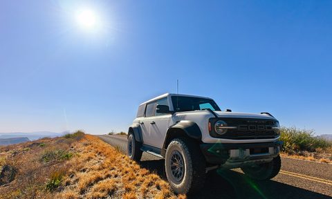 Ford Bronco Raptor parked on the roadside in Big Bend National Park.