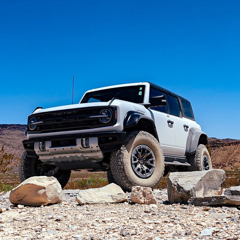 A Ford Bronco Raptor parked on River Road in Big Bend National Park, Texas.