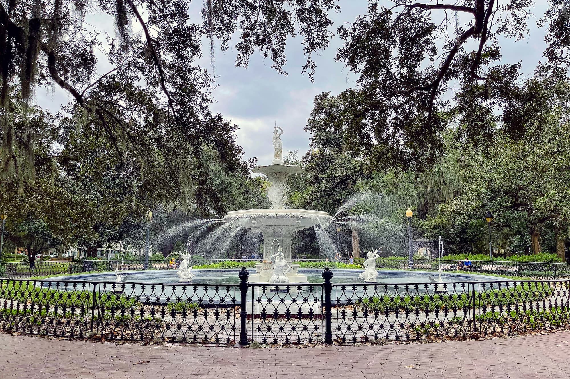 a fountain outside with water in it