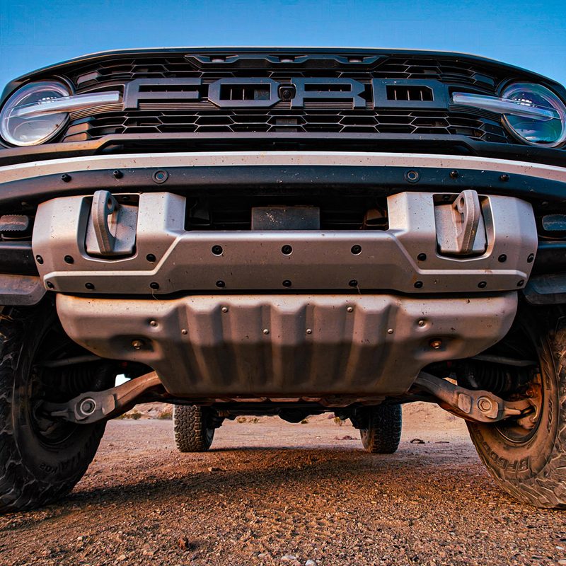 Low angle view of the grill on a 2023 Ford Bronco Raptor.