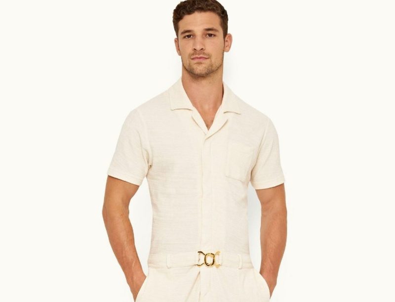 man in Orelebar Brown swim onesie