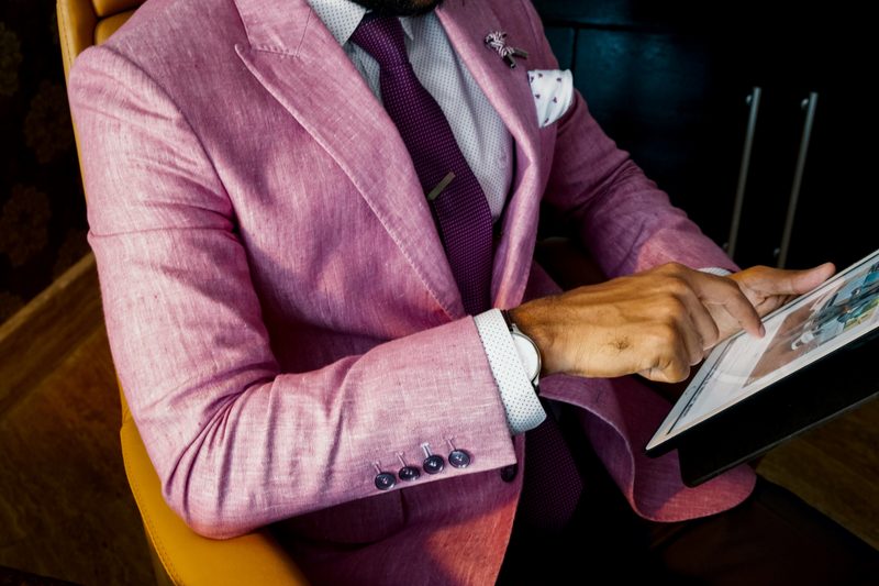 man in pink jacket
