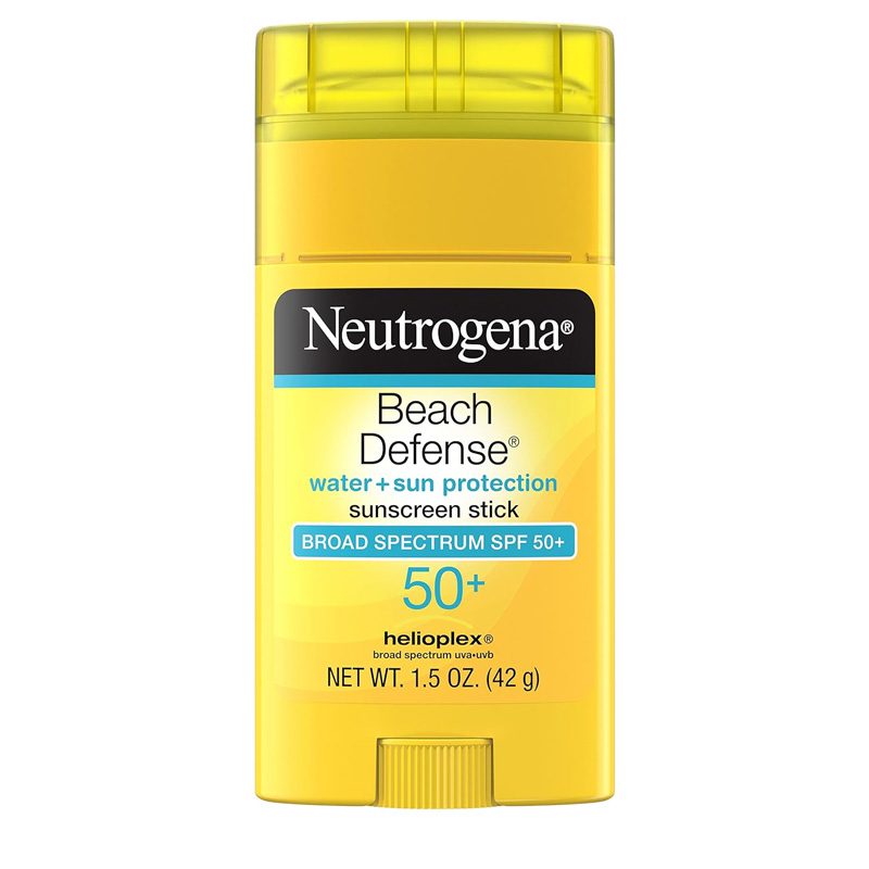 Neutrogena Beach Defense Sunscreen Stick isolated on a white background.