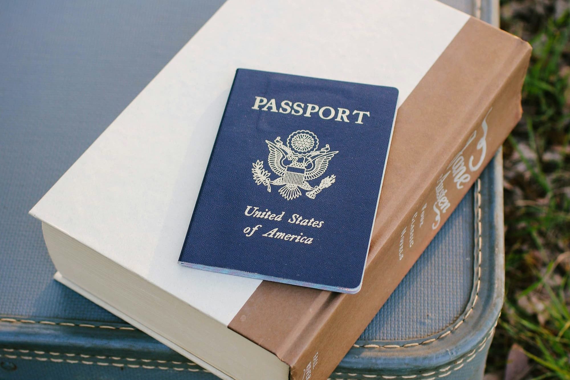 passport on book outside