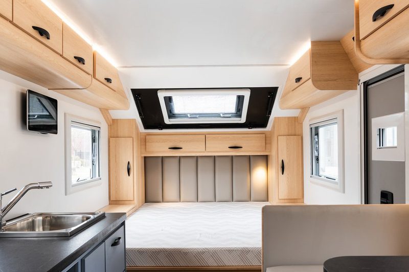 Inside Roam Resilient's Baja Edition overland travel trailer.