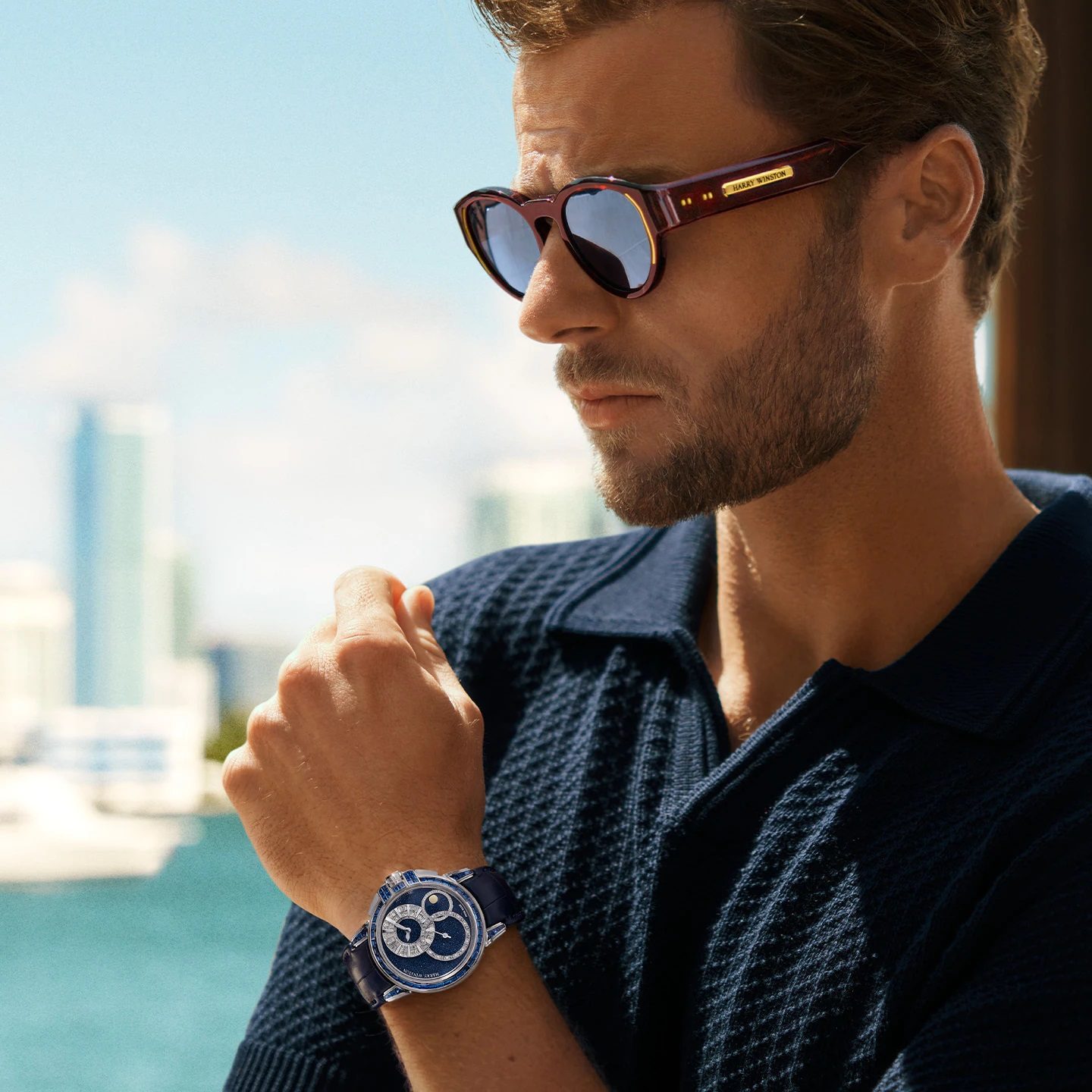 Harry Winston Ocean Date Moon Phase Baguette Automatic on model