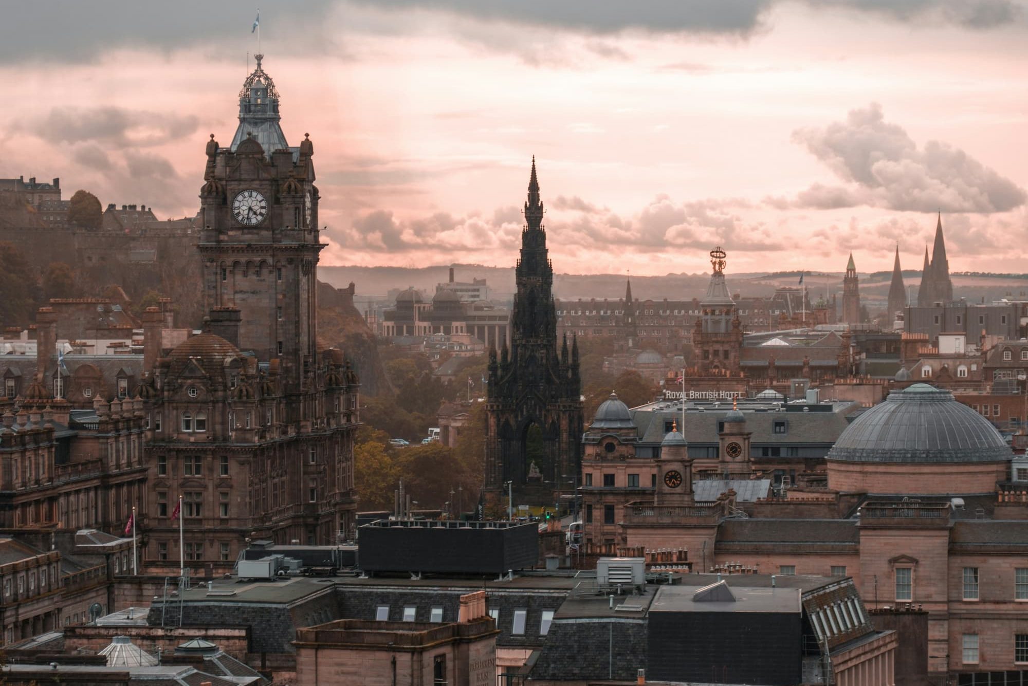 view of the top of buildings in scotland