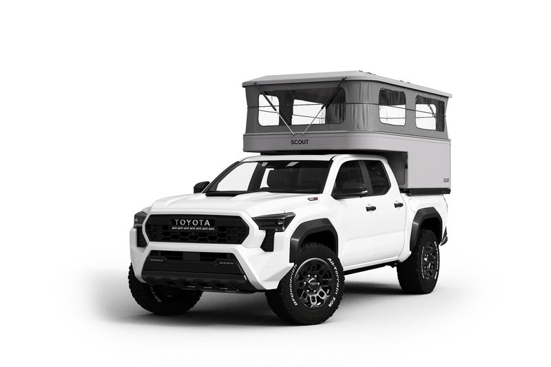 Studio shot of Scout Campers' Yoho pop-up truck camper.
