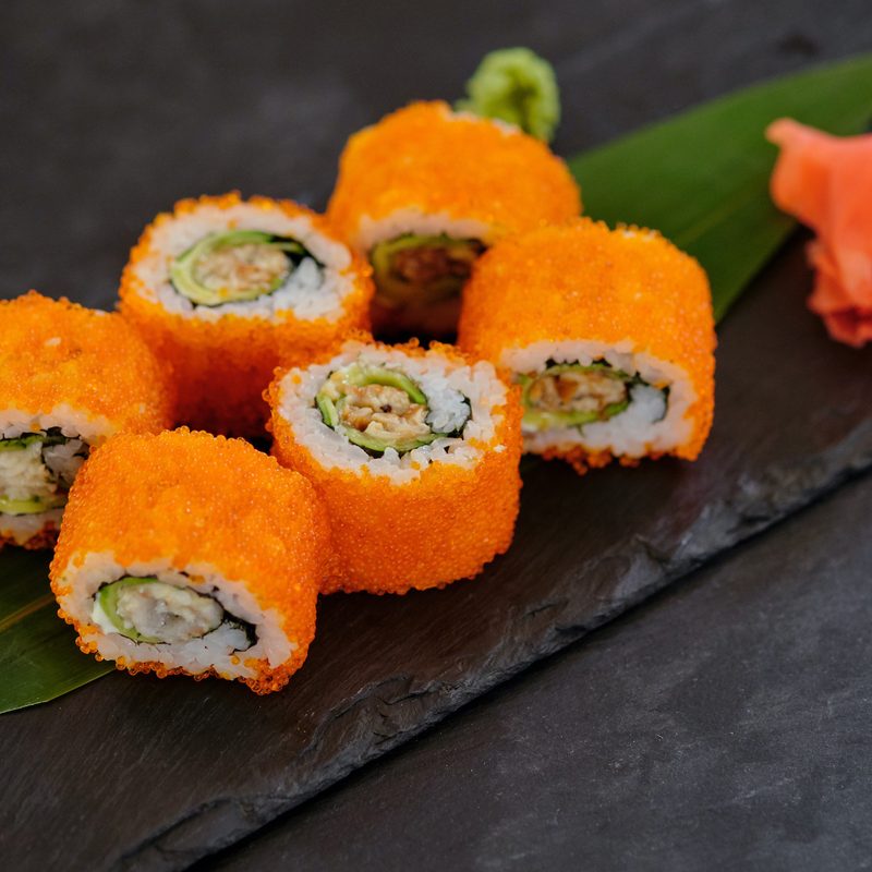 Sushi rolls with masago