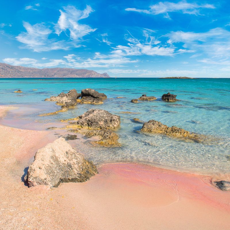Famous Elafonisi beach with pink sand on Greece island Crete