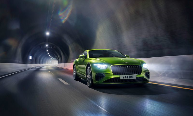 Bentley Continental GT Speed racing through a tunnel.