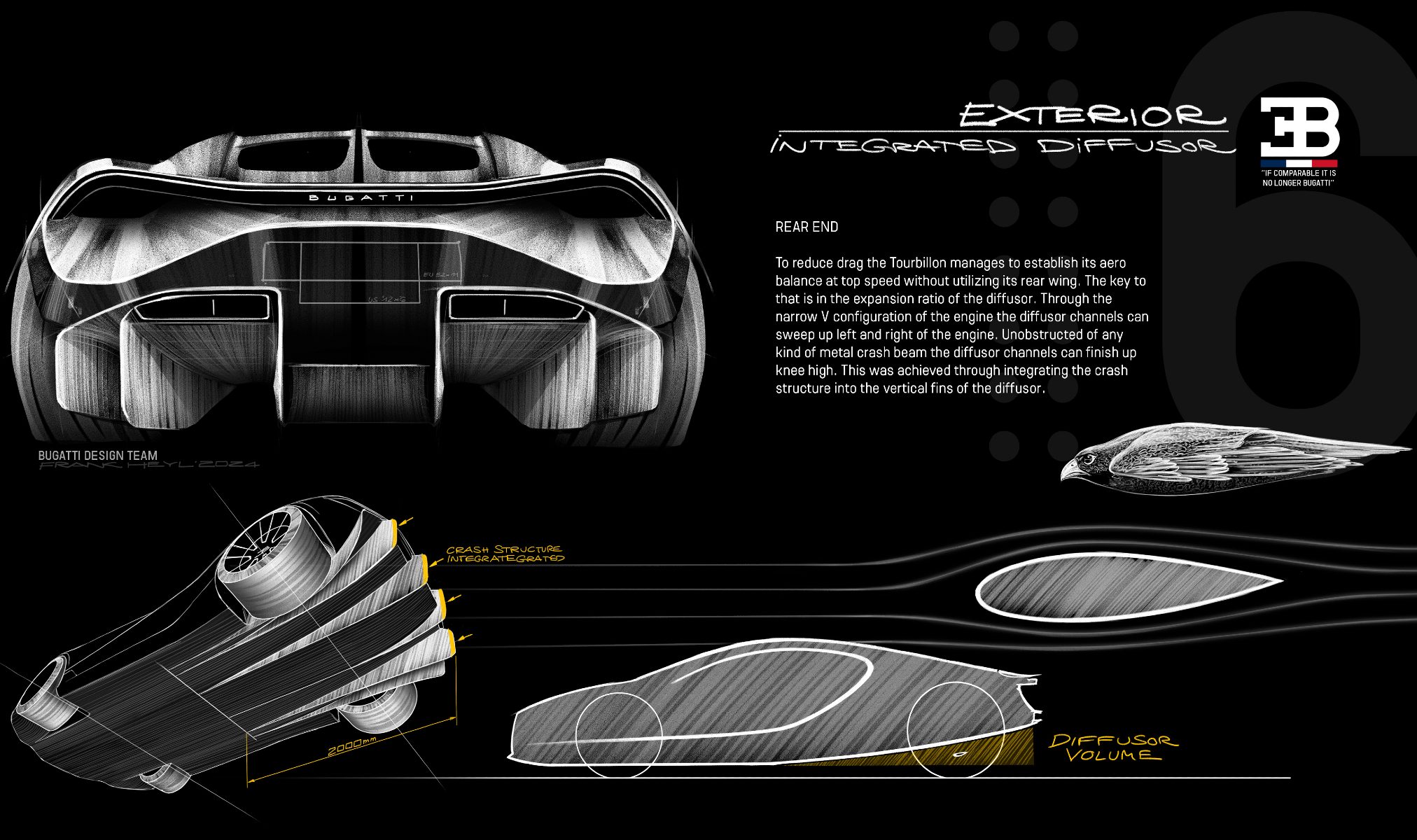 Bugatti Tourbillion design concepts - rear end aerodynamics downforce without active wing.