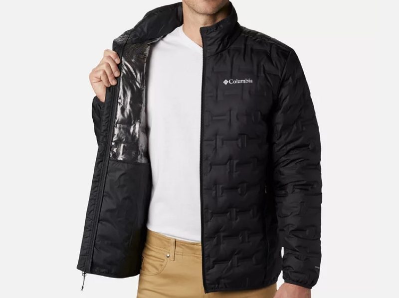 A man wearing the Columbia Men's Delta Ridge Down Jacket.