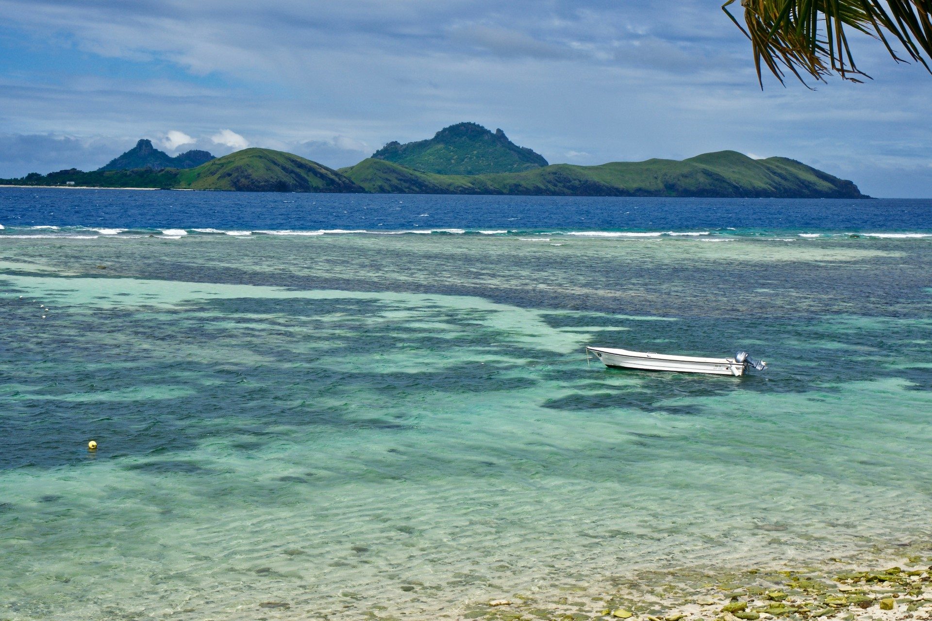 Distant mountains over ocean, Fiji