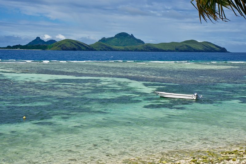Distant mountains over ocean, Fiji