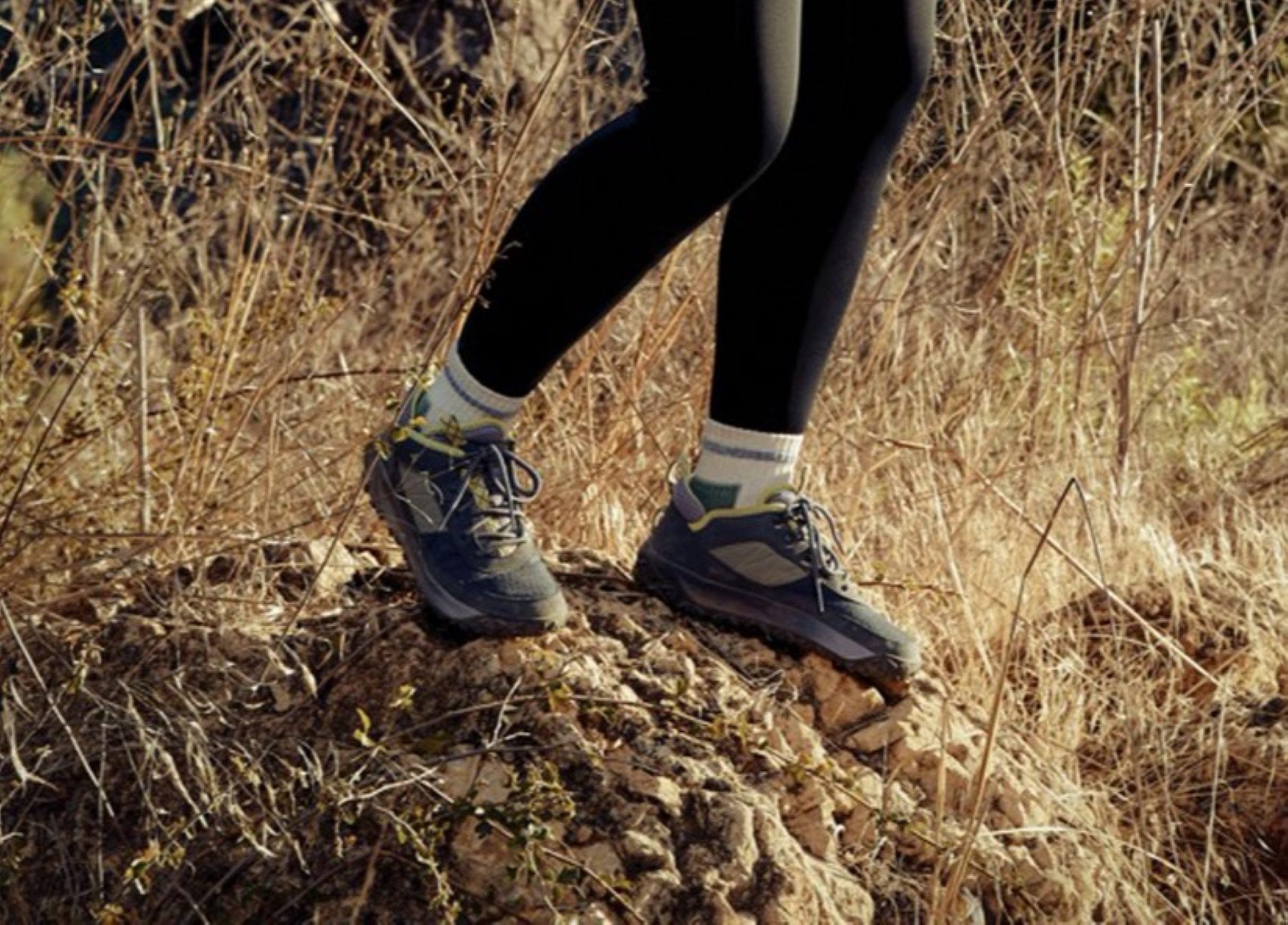 Hiking boots in the weeds