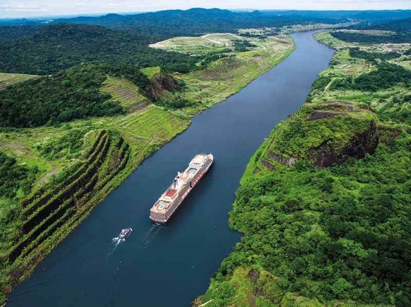 Holland America ship in Panama Canal