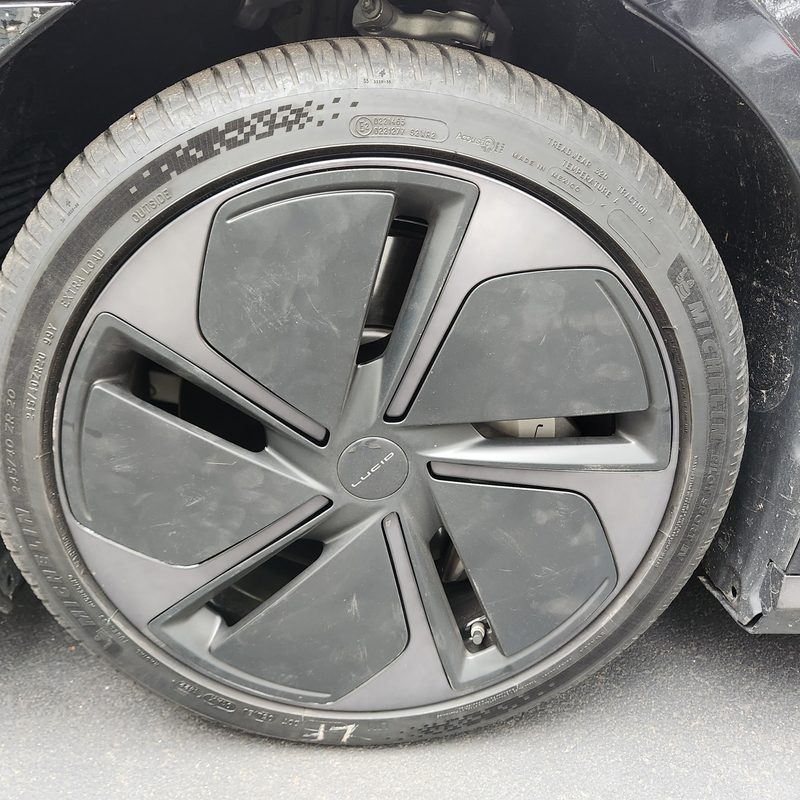 Lucid Air Touring EVs low resistance wheels and Michelin Pilot tires.