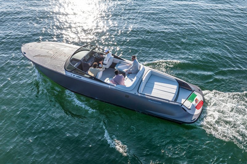 Maserati TRIDENTE luxury all-electric powerboat at Lake Maggiore.
