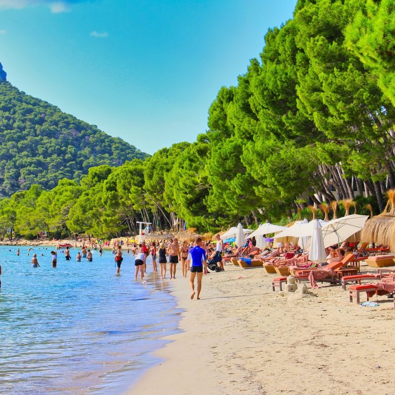 Beachgoers in Mallorca, Spain