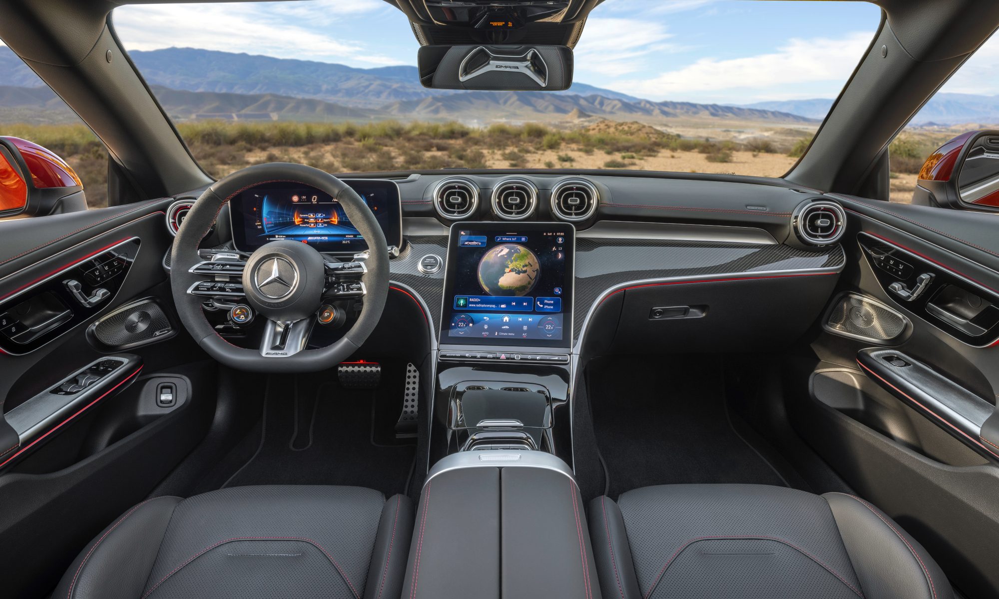 Mercedes-AMG CLE 53 4MATIC+ Cabriolet interior front seats and dashboard.