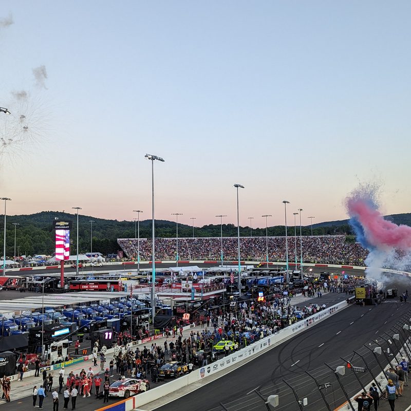Fireworks and patriotic smoke at NASCAR