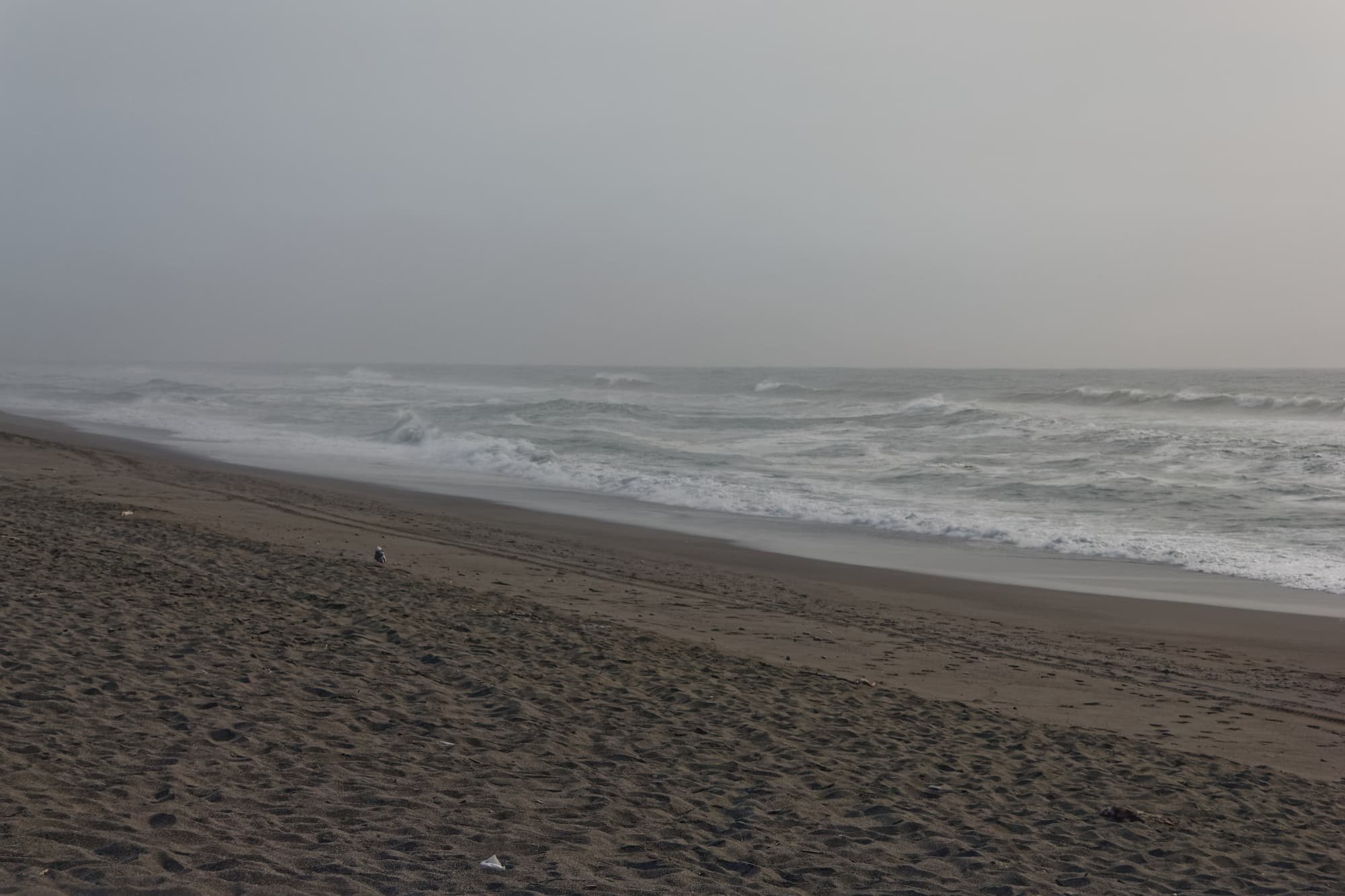 sand and ocean during gloomy day