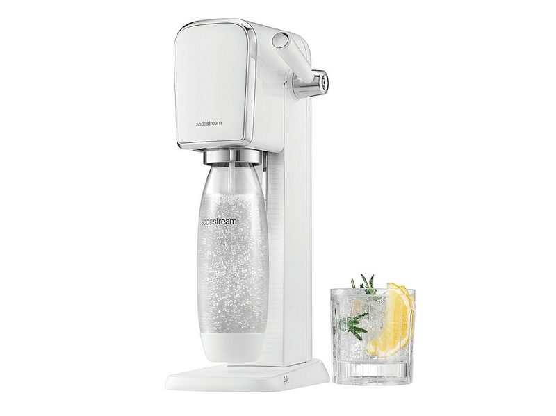 The SodaStream Art sparkling water maker with a glass.