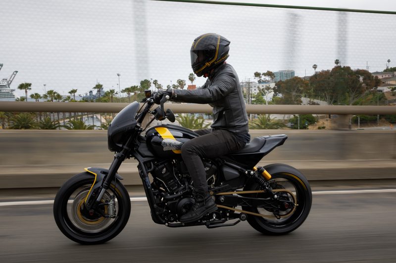 Twenty One Pilots drummer Josh Dun riding his new Roland Sands Design custom Indian Scout.