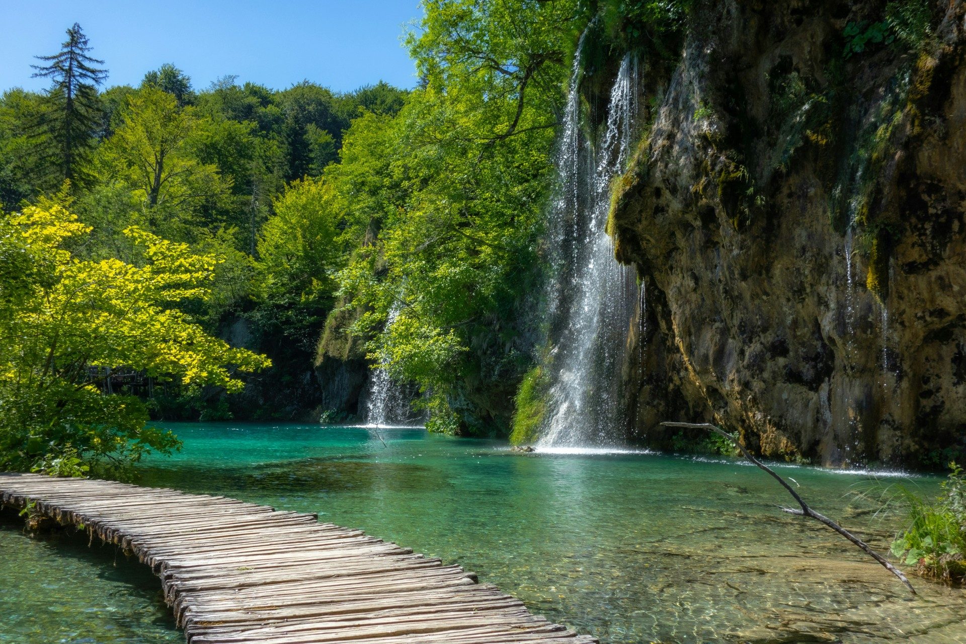 Waterfall into lake, Plitvice, Croatia